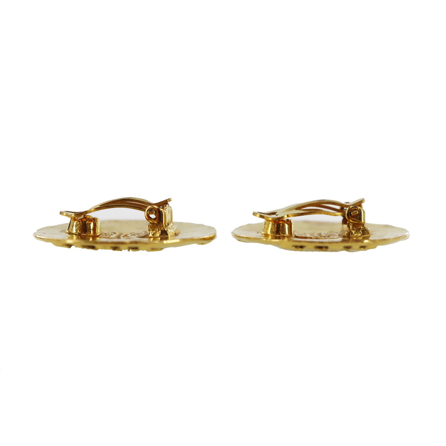 CHANEL CC Logos Circle Earrings 2853 Gold Clip-On  #BR163