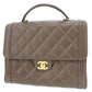 CHANEL CC Handbag Brown Caviar Skin Leather #BN811