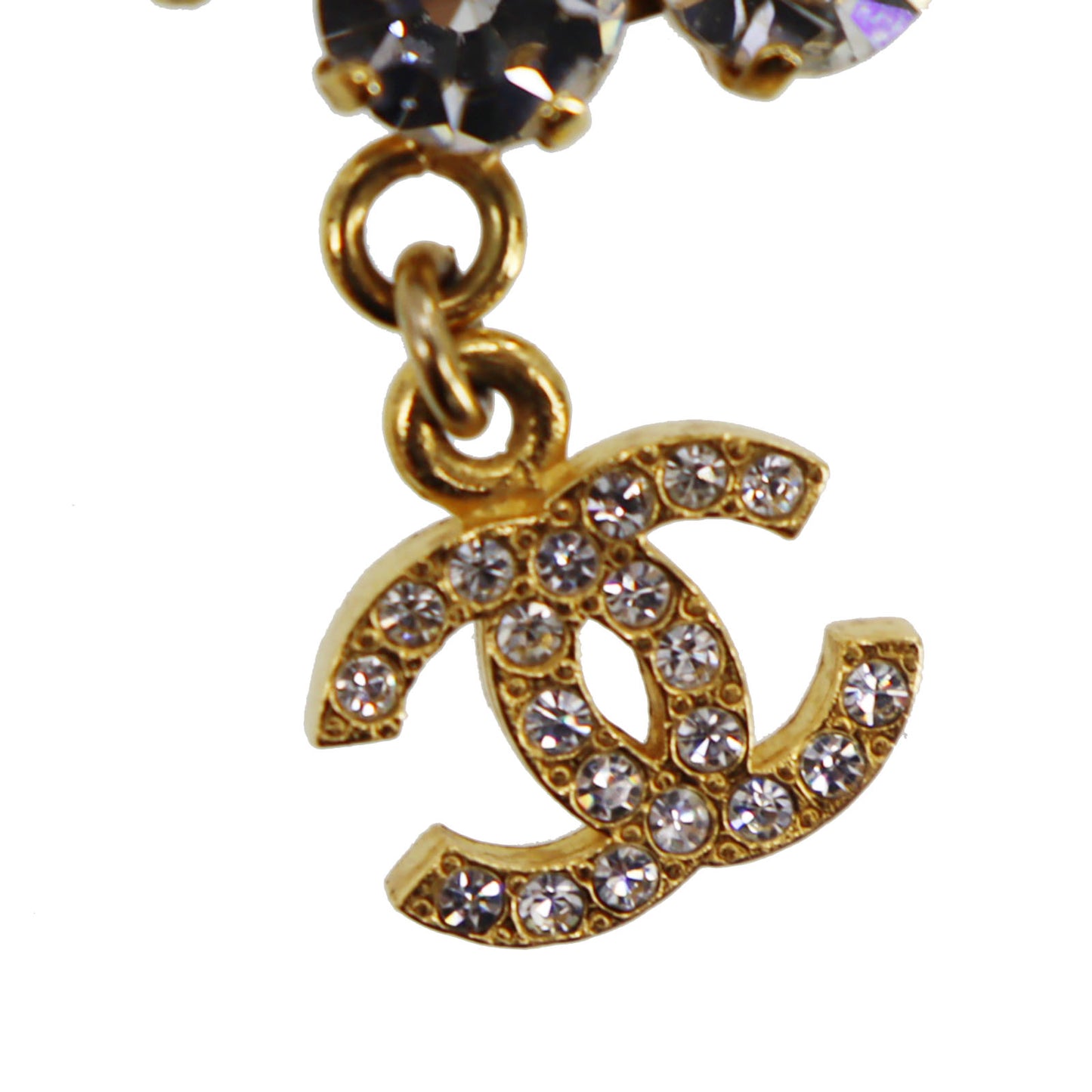 CHANEL Logo Used Chain Necklace Rhinestone Gold 96A #CJ813