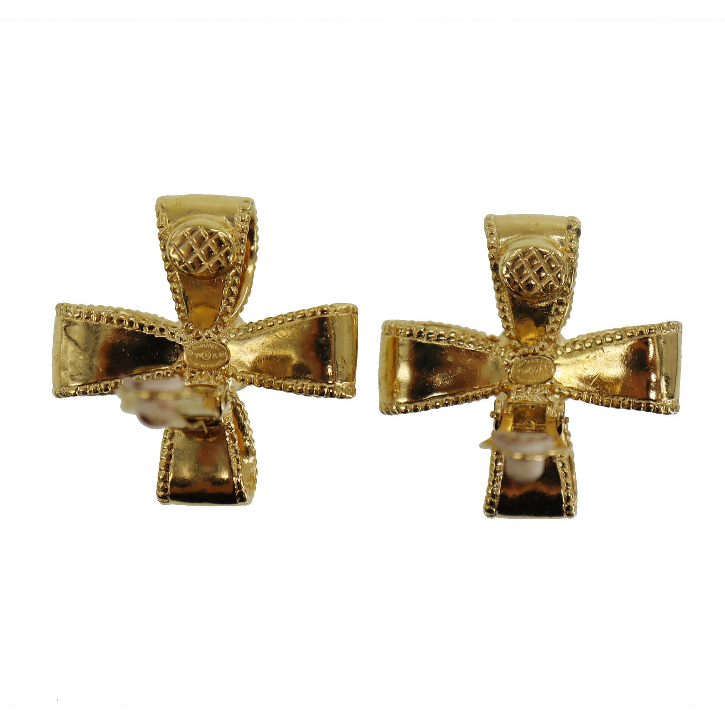 CHANEL CC Cross Logos Earrings Gold Clip-On 97 A #CD342