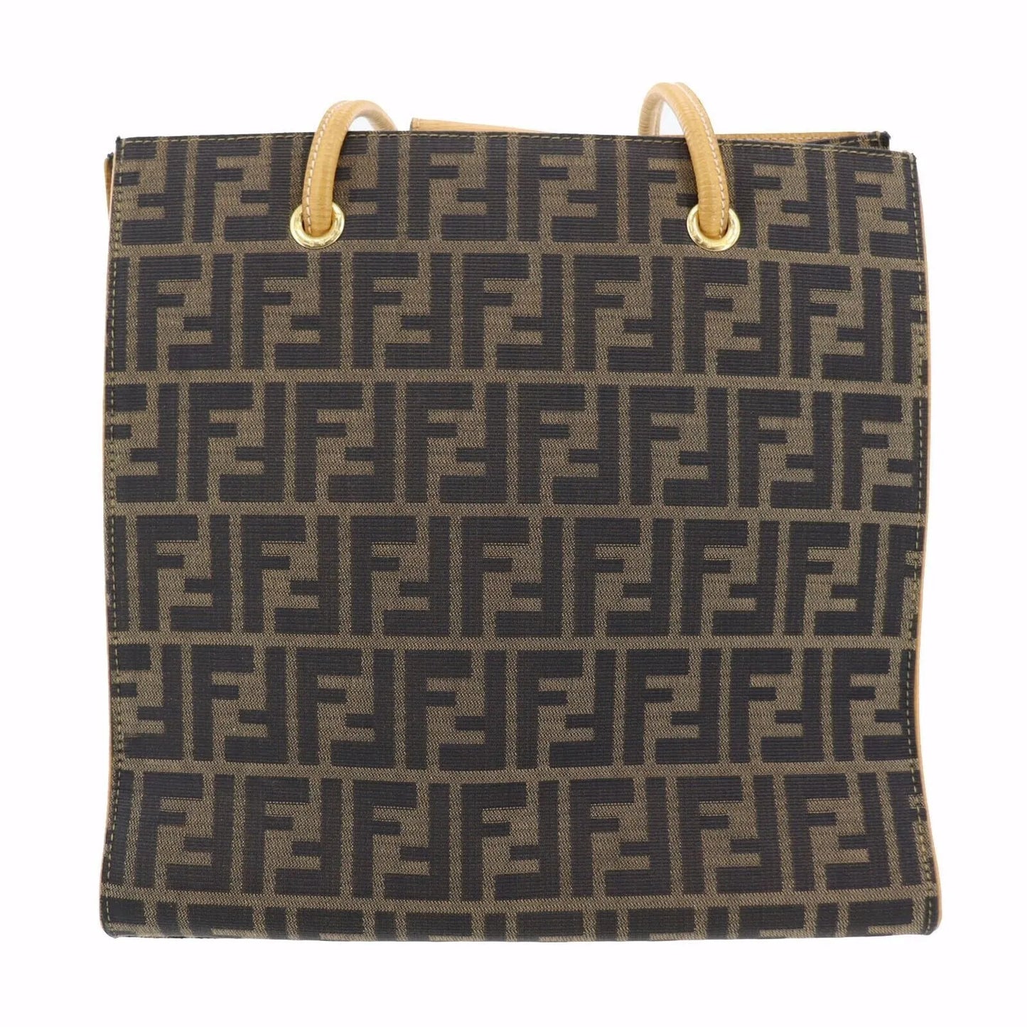 FENDI Zucca Shoulder Tote Bag Brown Black Nylon Canvas #AH538