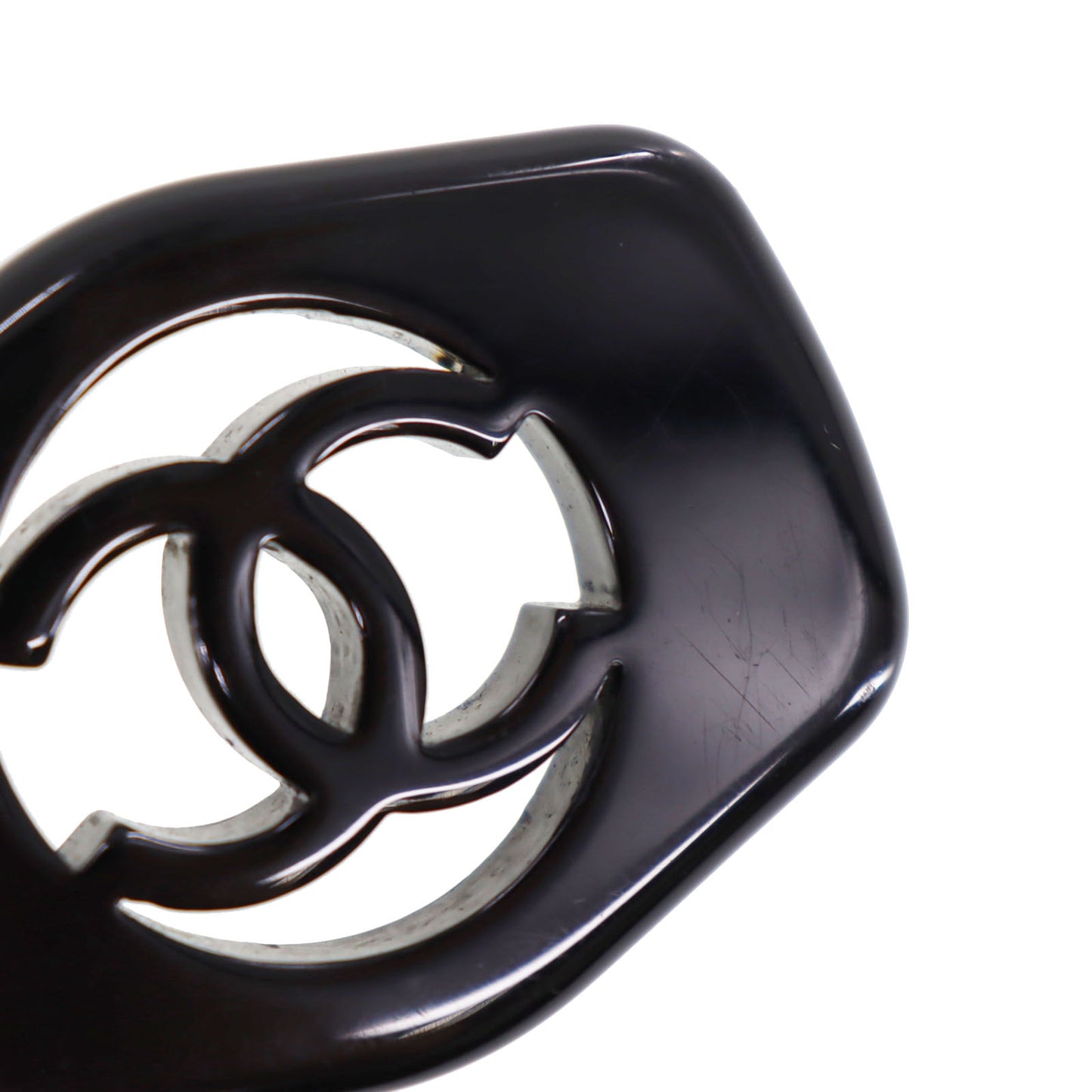 CHANEL CC Logos Pin Brooch Black Plastic 97 P #CJ485