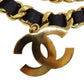 CHANEL Logos Chain Used Waist Belt Black Gold Leather #CD423