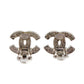 CHANEL CC Logos Rhinestone Earrings Silver Clip-On 05 V #CK780