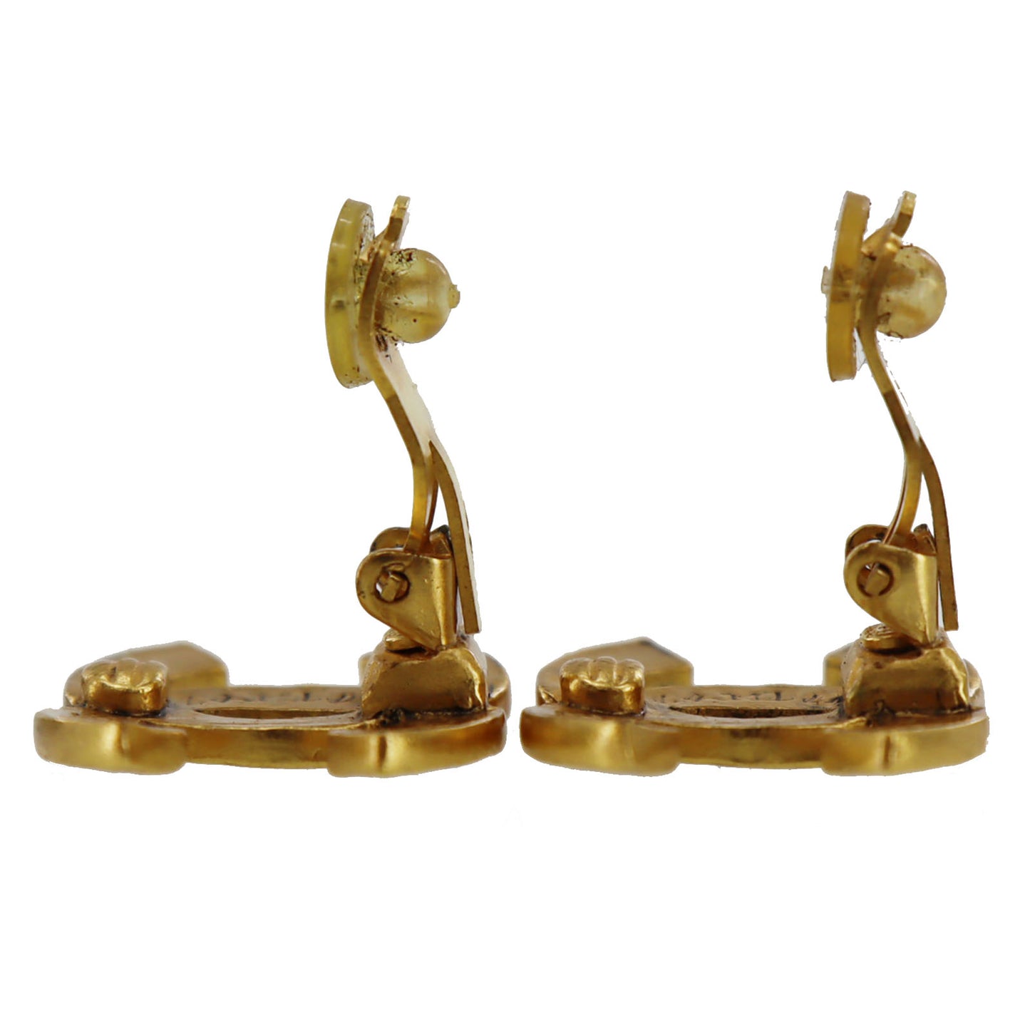 CHANEL CC Logos Earrings Gold Clip-On Vintage 99A #BR689