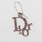Christian Dior Logos Rhinestones Hook Pierced Earrings Silver Plated #EH4
