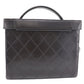 CHANEL Bicolore Handbag Vanity Black Lambskin Leather #AH589