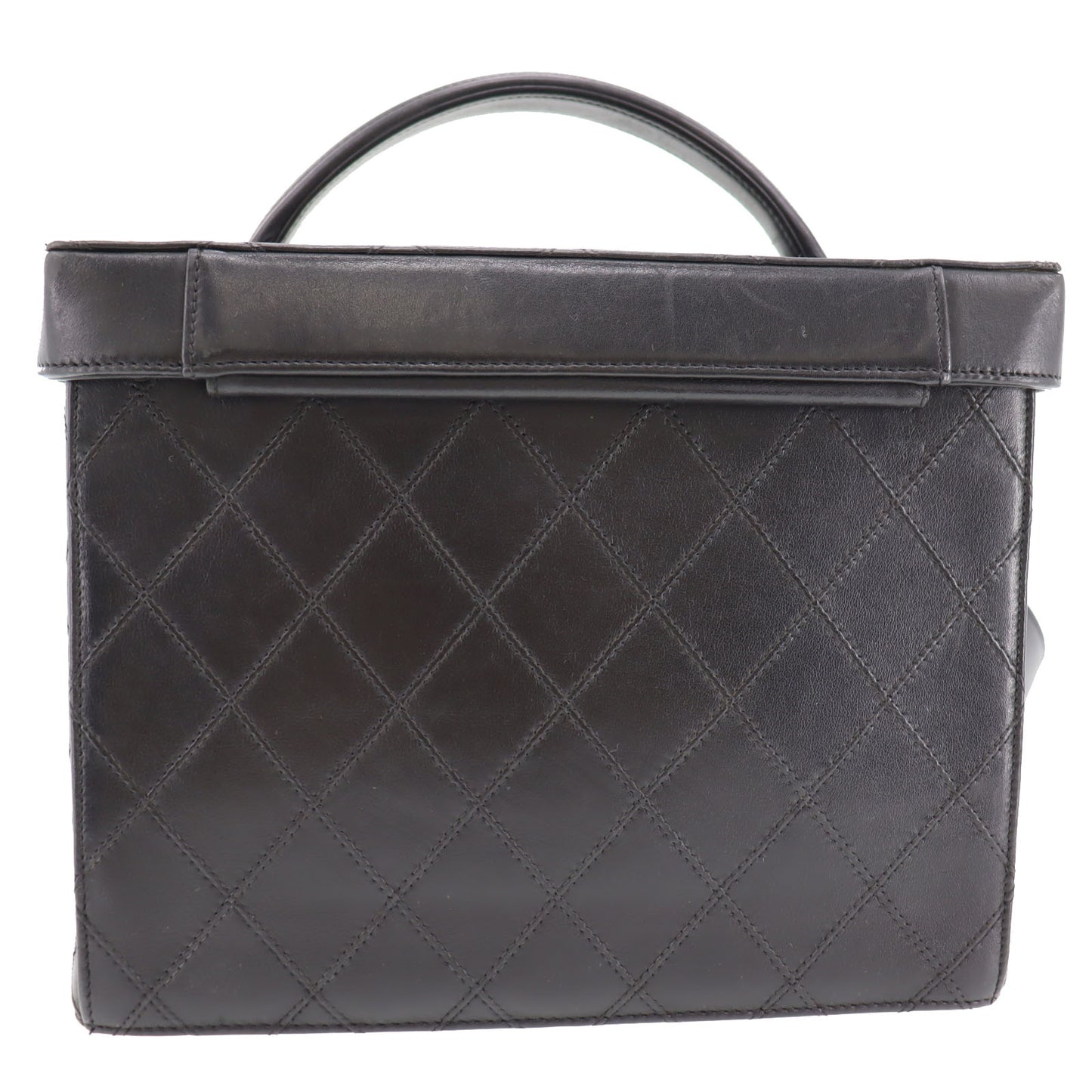 CHANEL Bicolore Handbag Vanity Black Lambskin Leather #AH589