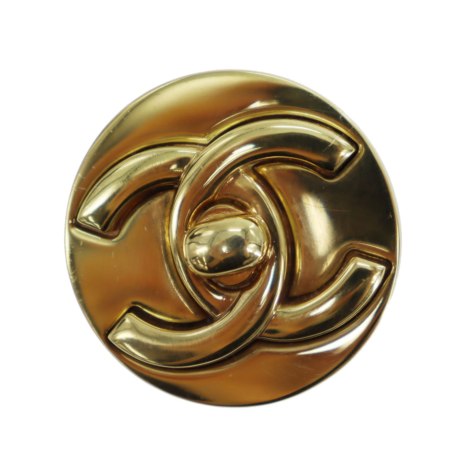 CHANEL CC Logos Round Pin Brooch Gold Plated 97 A #BX894