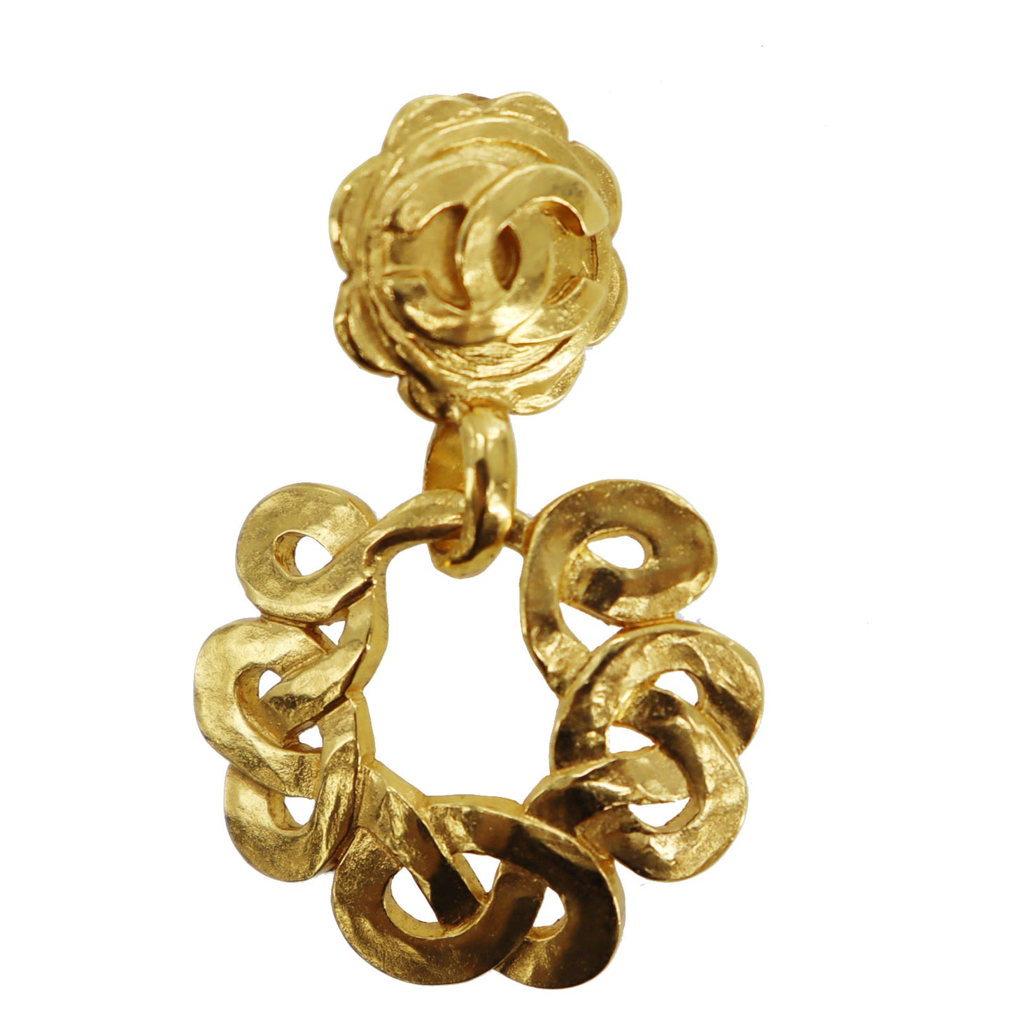 CHANEL CC Logo Earrings Gold Clip-On 97 P #CJ420