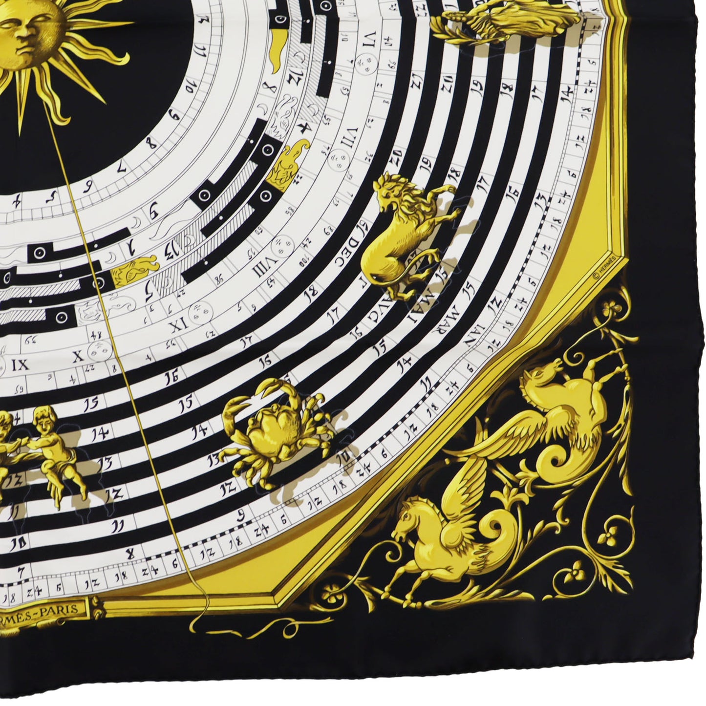 HERMES Logos Constellation Design Large Scarf Black White #AG865