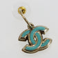 CHANEL CC Logos Piercing Earrings White Gold Light Blue 08P #CG53