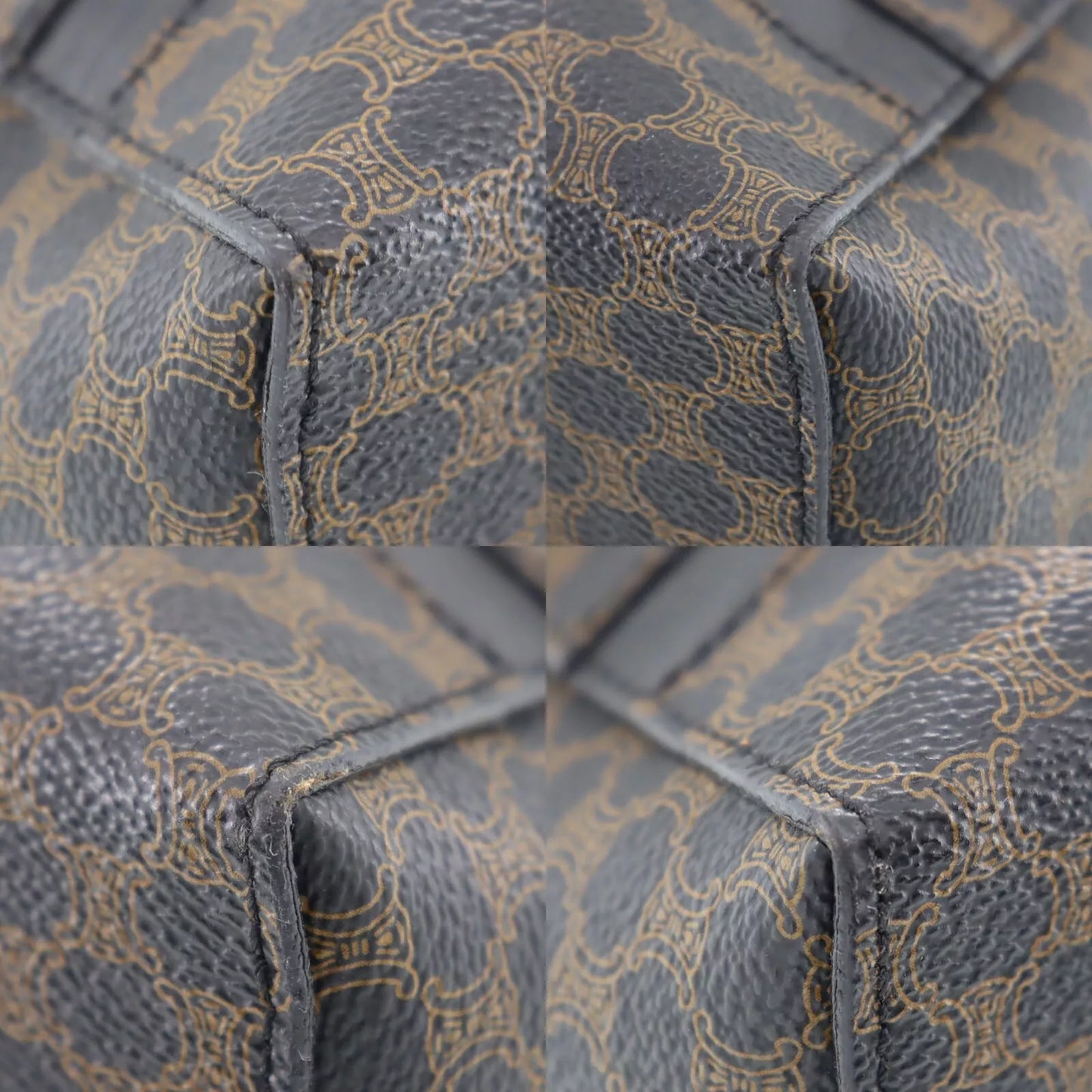 CELINE Macadam Pattern Handbag Black Brown PVC Leather #AH215