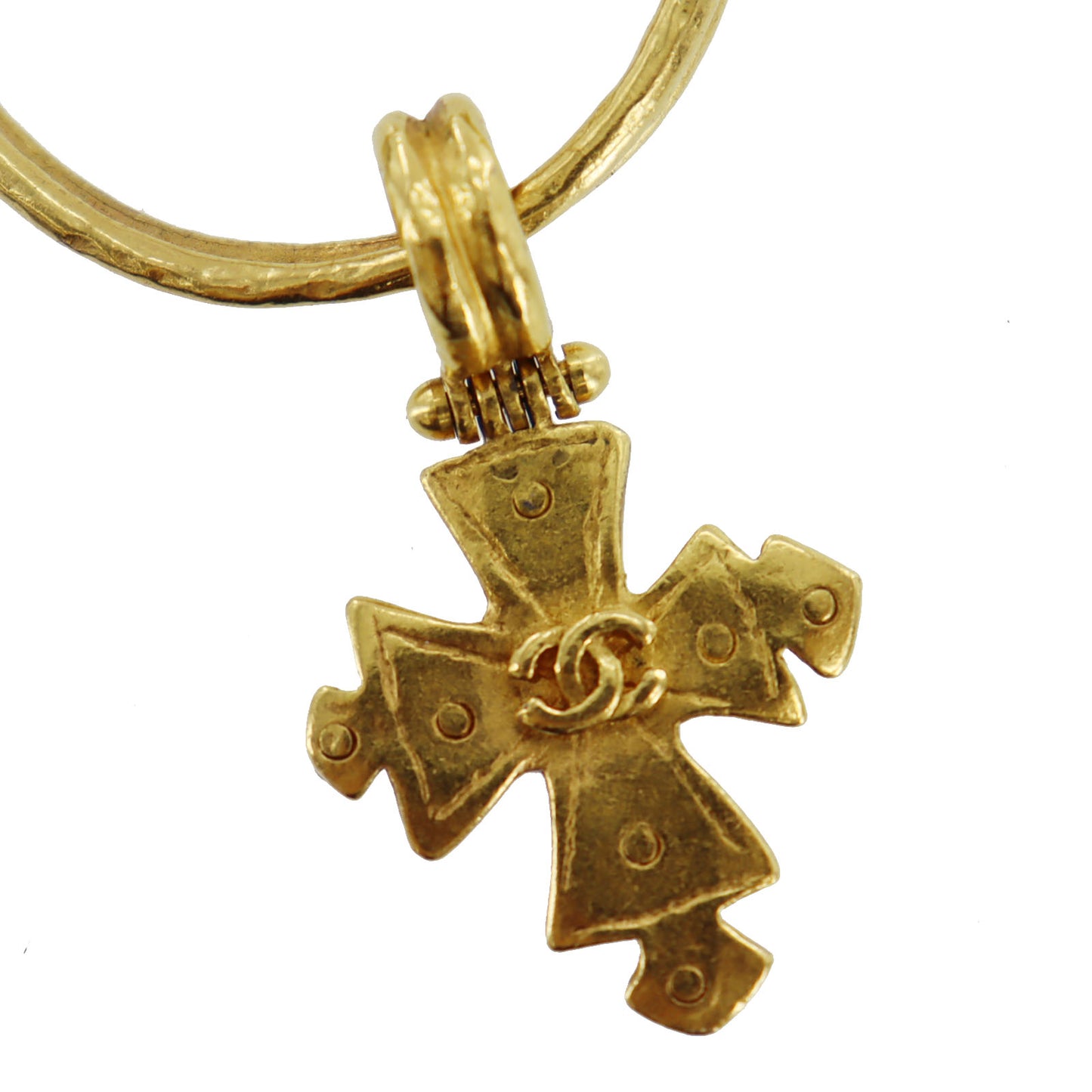 CHANEL CC Round Cross Pin Brooch Gold Plated 94P #BU252