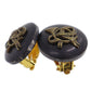 HERMES Horn Motif Circle Black Gold Earrings Clip-On #CP922