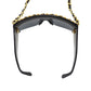 CHANEL Chain Used Sunglasses Black Shield Eye Wear Italy #CW623