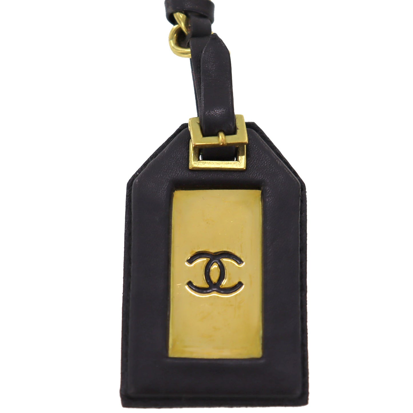 CHANEL CC Logos Keyring Gold Black Gold Plated Leather 94 P #AG320