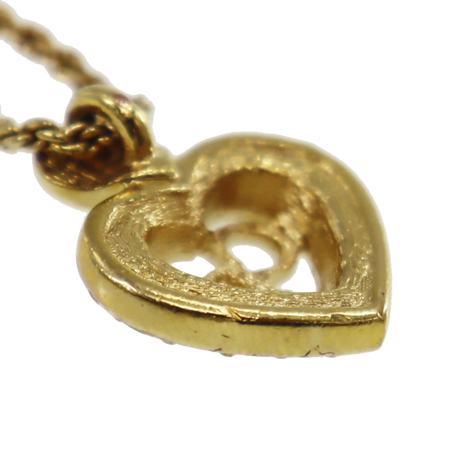 Christian Dior CD Logo Heart Rhinestone Chain Necklace Gold #CS529