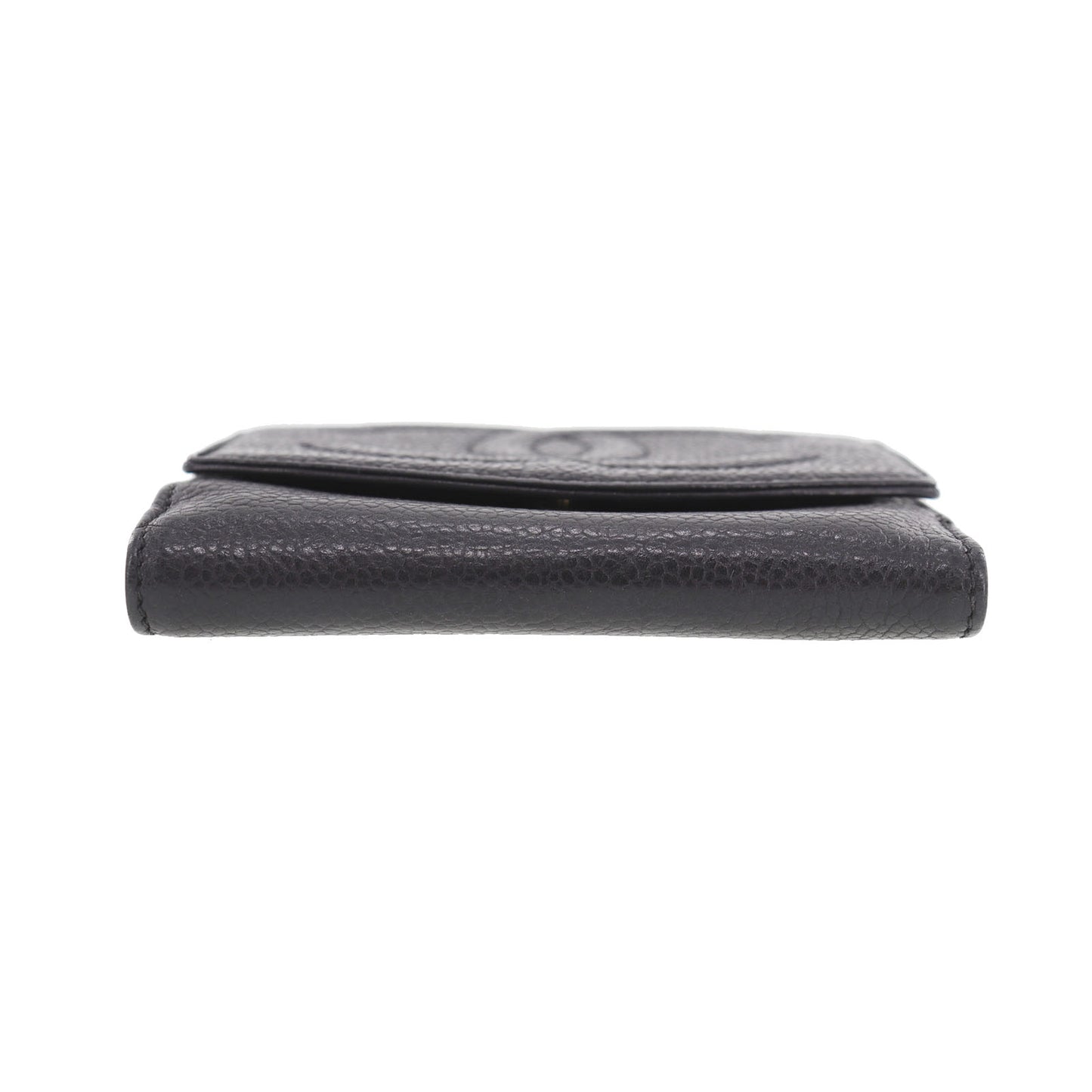 CHANEL CC Logos Bi-fold Wallet Black Caviar Skin Leather #CS563