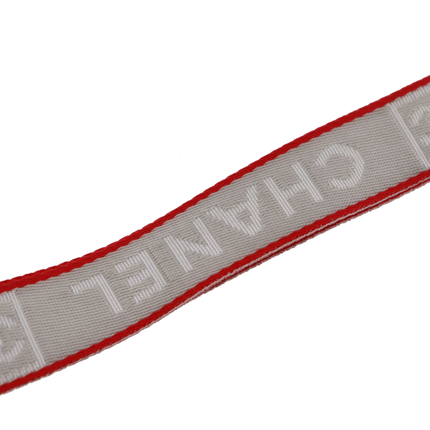 CHANEL Logo Neck Strap Gray Red Nylon Canvas #AG131