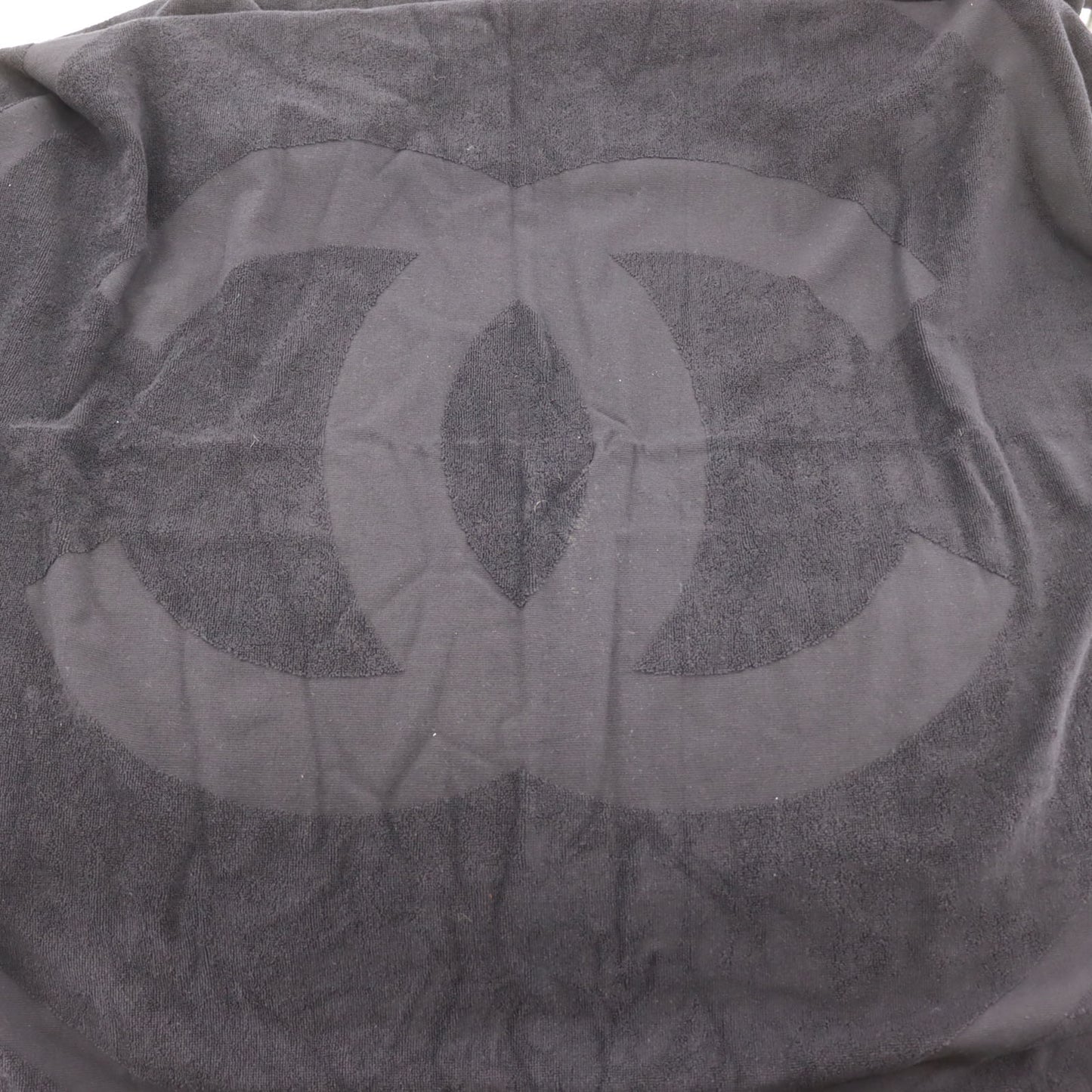 CHANEL CC Logos Large Beach Towel 100% Cotton Pile Black #BX905