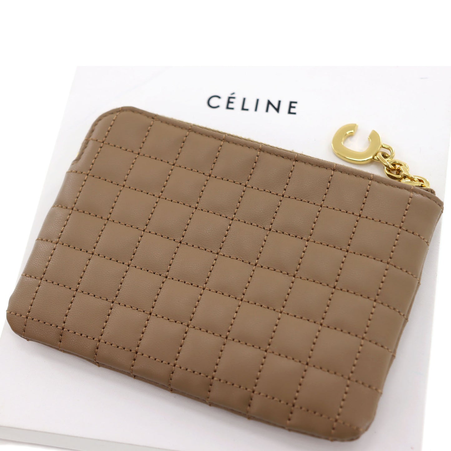 CELINE Wallet Coin Case Brown Leather #AH675