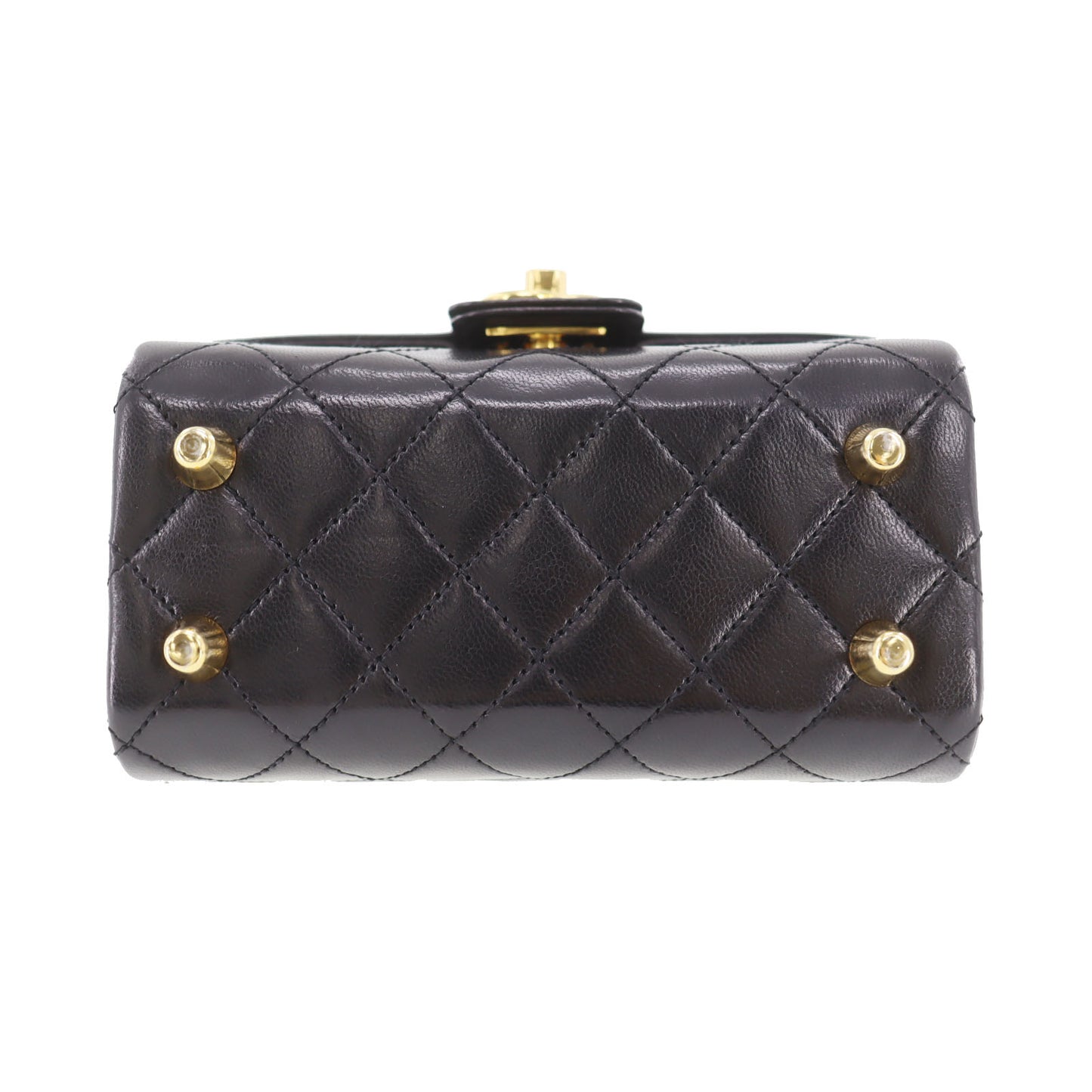 CHANEL Used Flap Mini Handbag Black Lambskin Leather #CY875