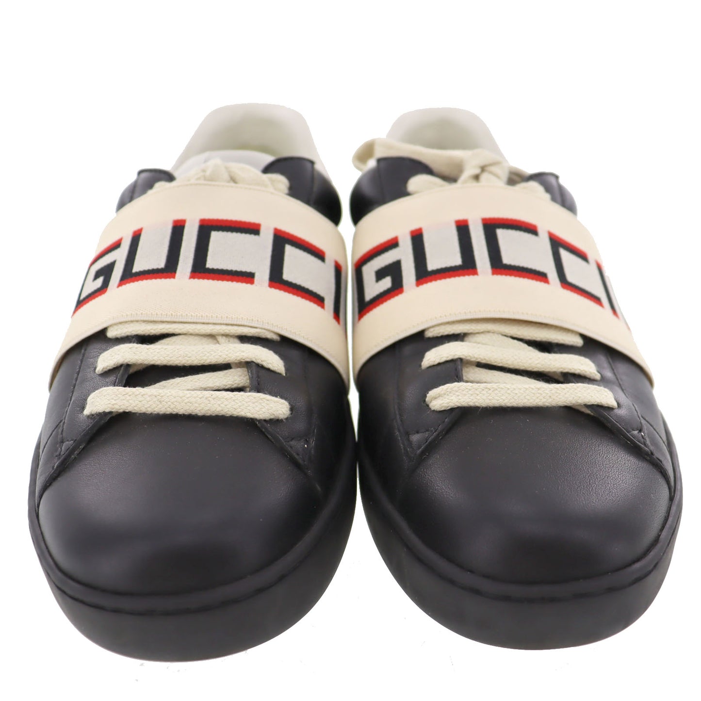 GUCCI Lace Up Shoes Sneakers Black Red Beige Leather Rubber #AG261