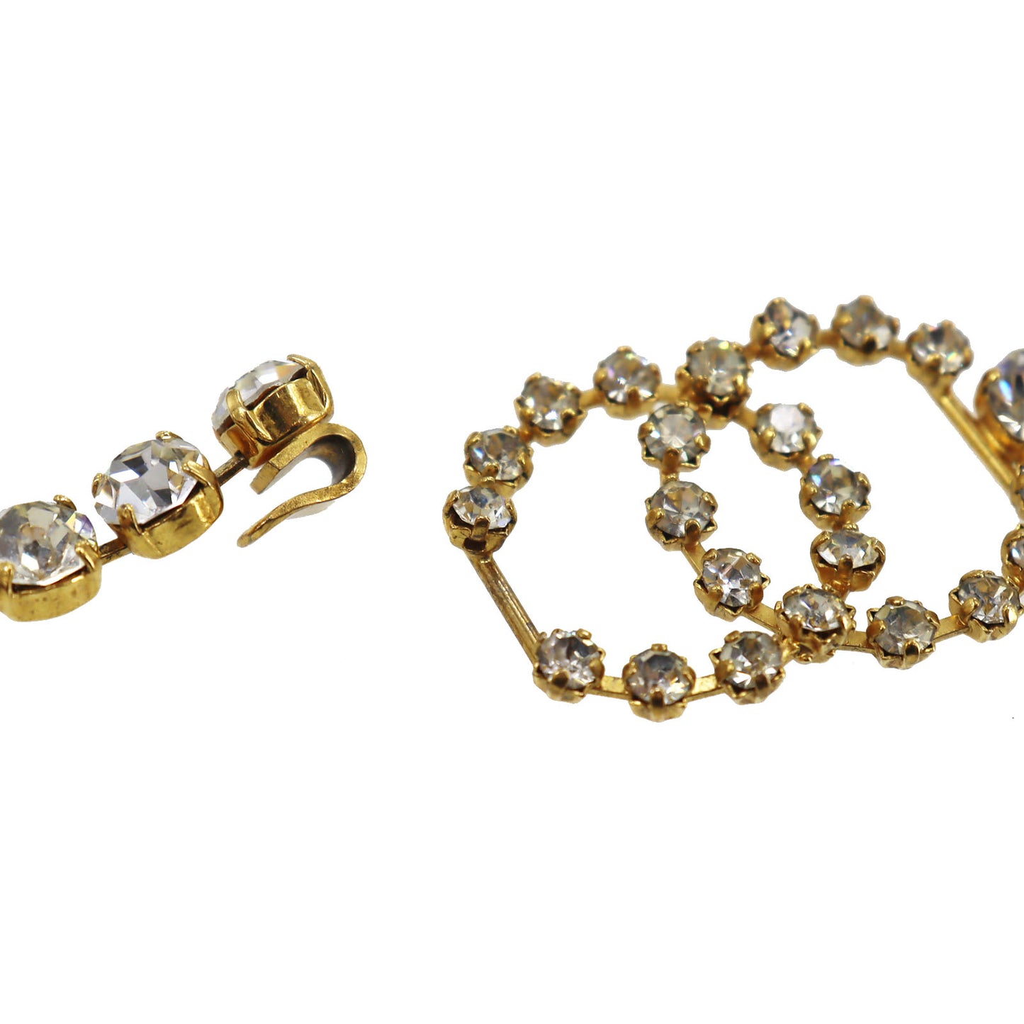 CHANEL CC Logos Rhinestone Belt Necklace Gold Plated 96P #CK417