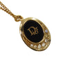 Christian Dior Logo Rhinestone Chain Necklace Pendant Gold #CS133