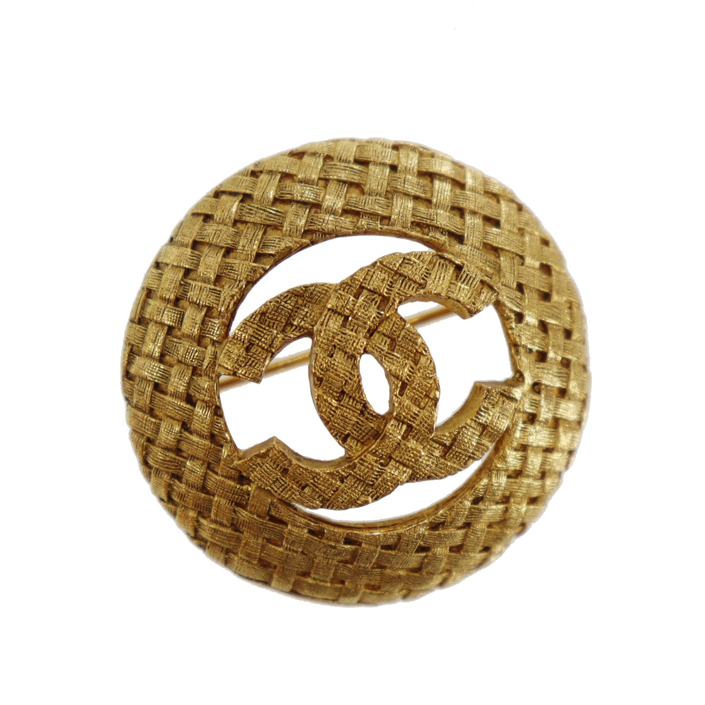 CHANEL CC Logos Round Pin Brooch Gold Plated 1267 #CB656