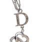 Christian Dior Logo Heart Rhinestone Chain Necklace Silver #CU411