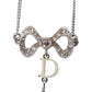 Christian Dior Bow Rhinestone Chain Necklace Silver #CP439