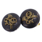 HERMES Horn Motif Circle Black Gold Earrings Clip-On #CP922