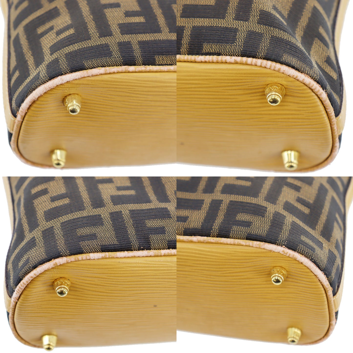 FENDI Zucca Handbag Brown Black Yellow Nylon Canvas #AH318