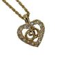 Christian Dior CD Logo Chain Heart Necklace Rhinestone Gold-Plated #CB144