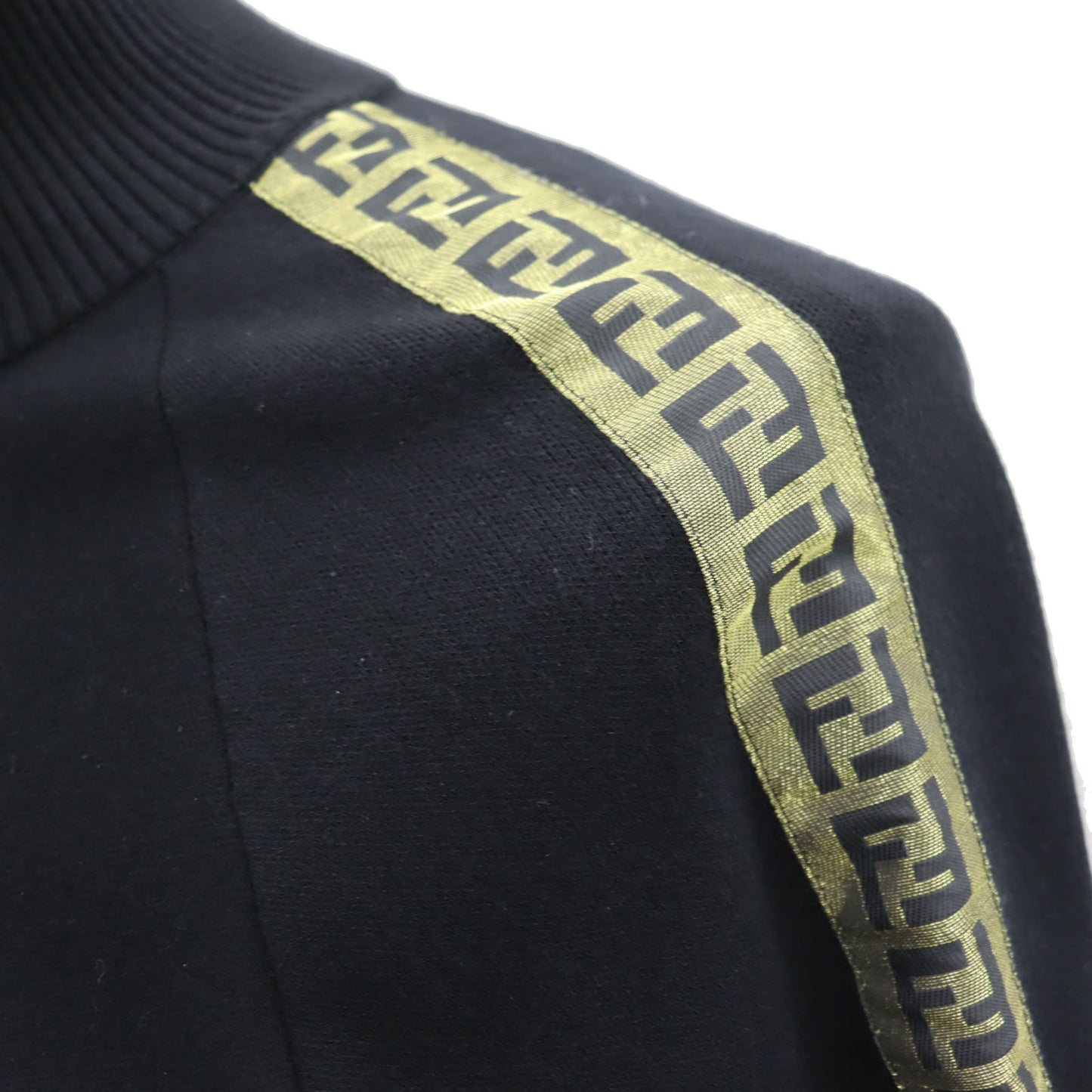 FENDI Logos Jacket Tops Black Gold Wool 100% Size 50 #AG844