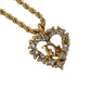 Christian Dior Logo Chain Heart Necklace Rhinestone Gold-Plated #CB315