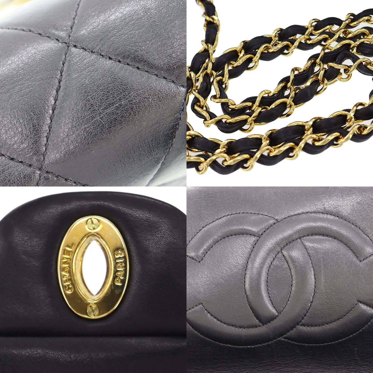 CHANEL Matelasse 34 Chain Shoulder Bag Black Leather #BE67