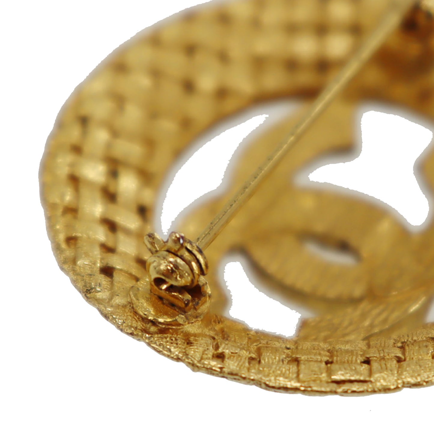 CHANEL CC Logos Round Pin Brooch Gold Plated 1267 #CB656