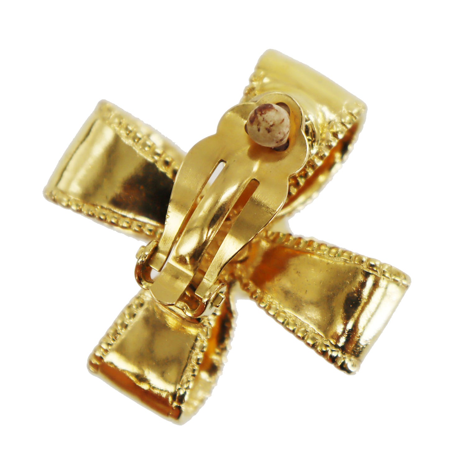 CHANEL CC Cross Logos Earrings Gold Clip-On 97 A #CD342