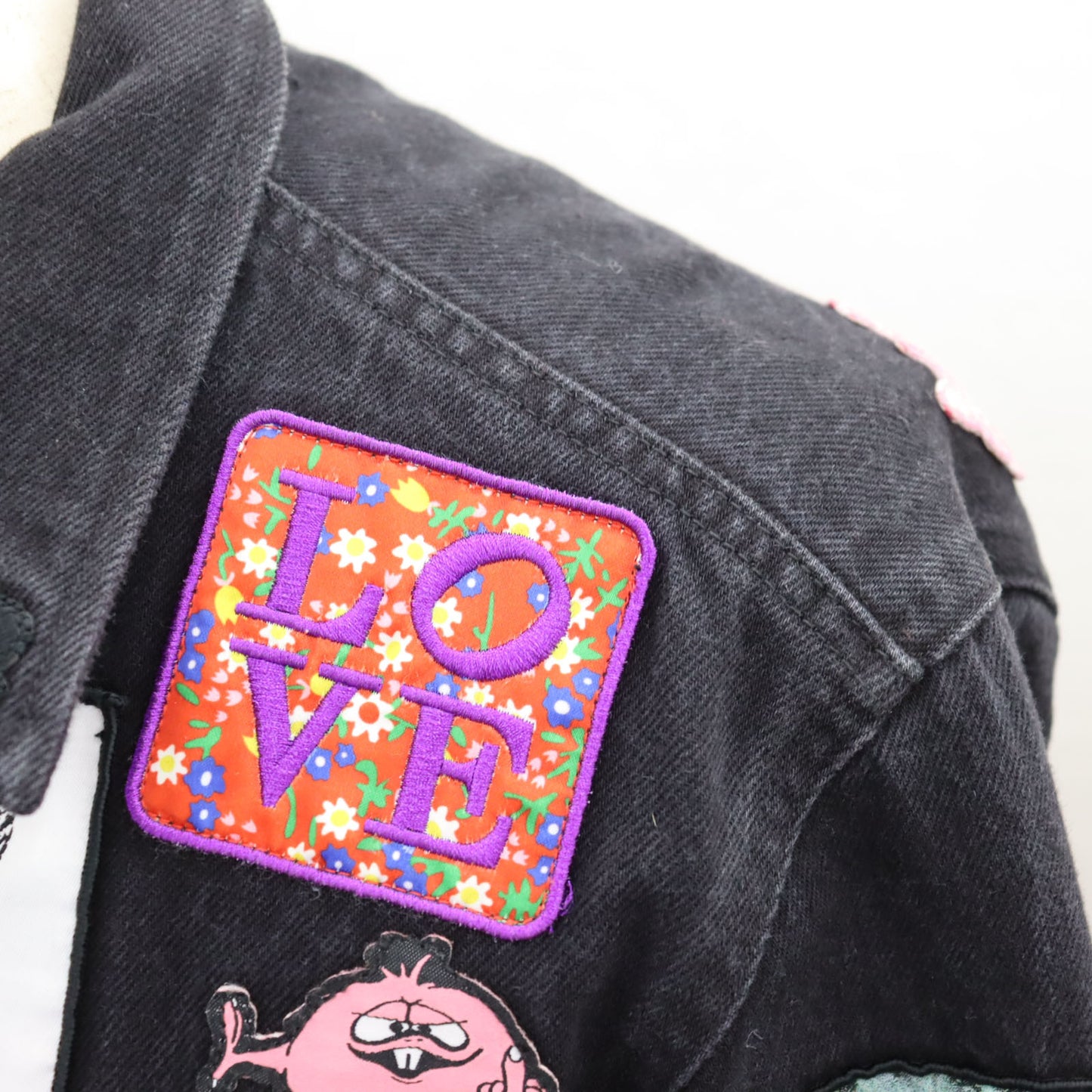 Supreme Embroidery Patch Black Denim Jacket Black Size L Cotton #AH679