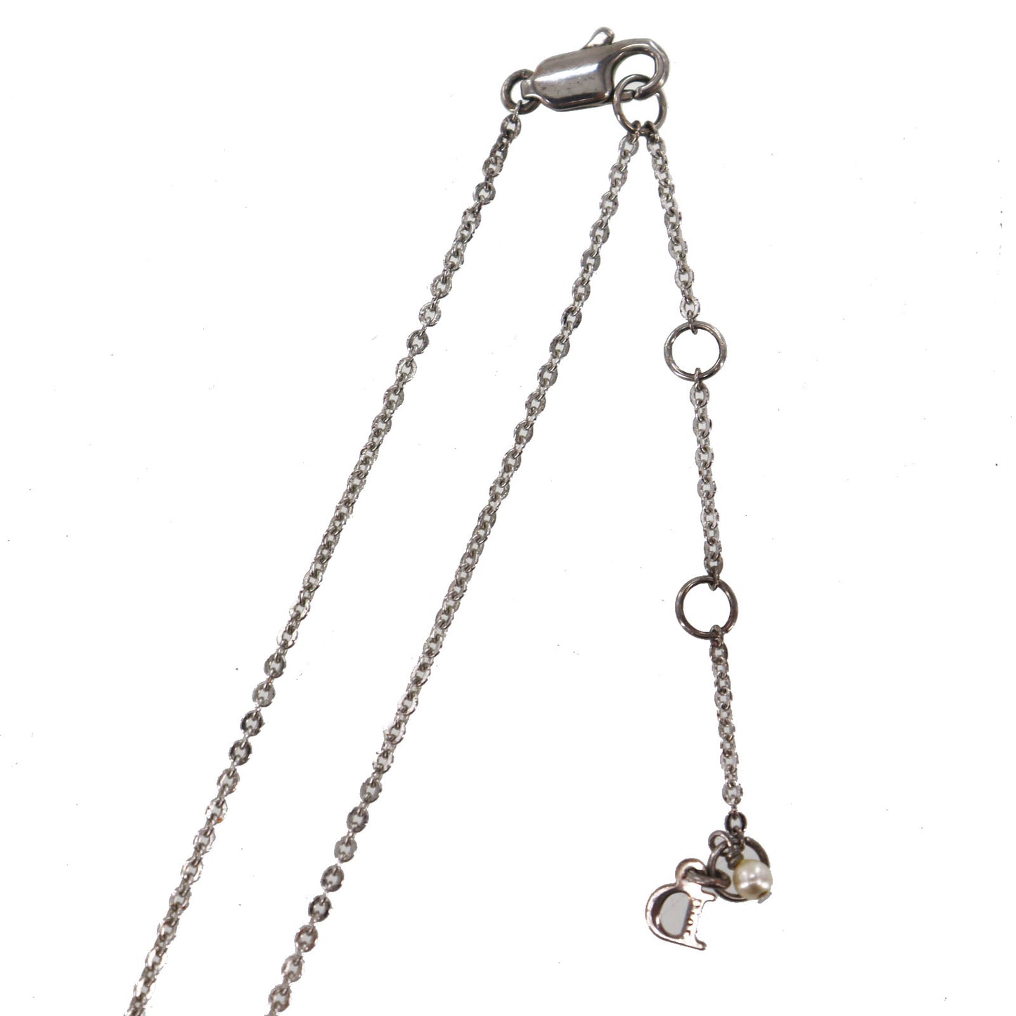 Christian Dior Logo Heart Chain Necklace Silver #CW544