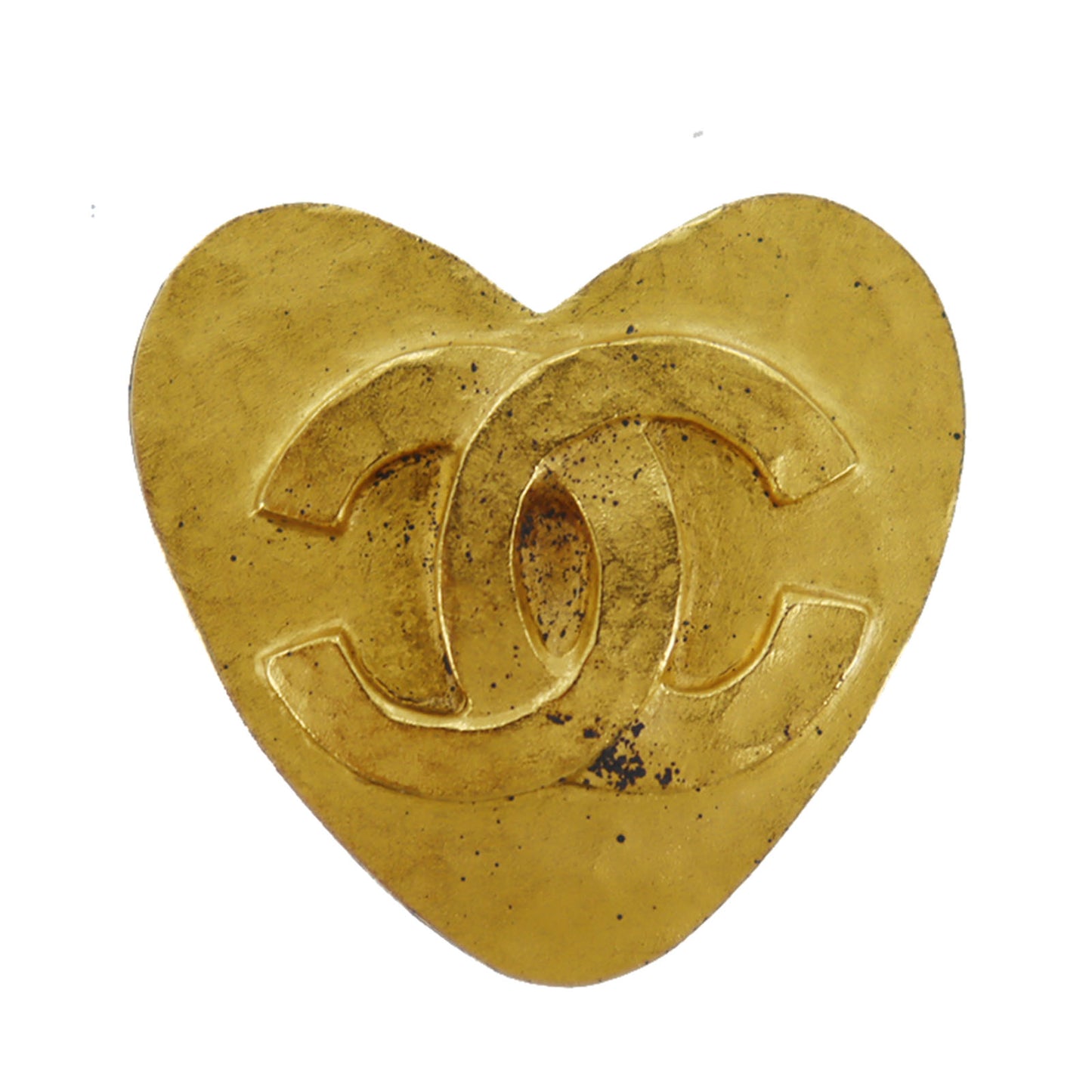 CHANEL CC Logos Heart Earrings 95 P Clip-On Gold #AH694