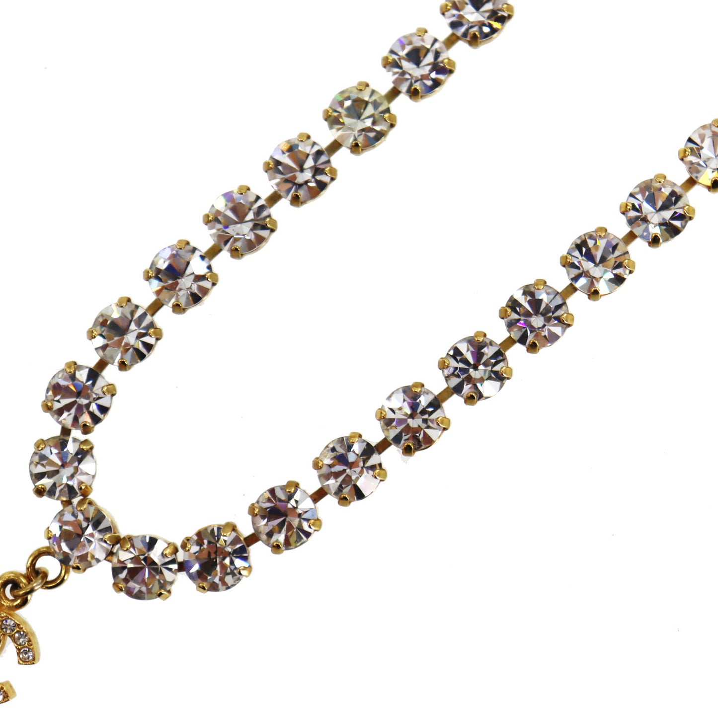 CHANEL Logo Used Chain Necklace Rhinestone Gold 96A #CJ813
