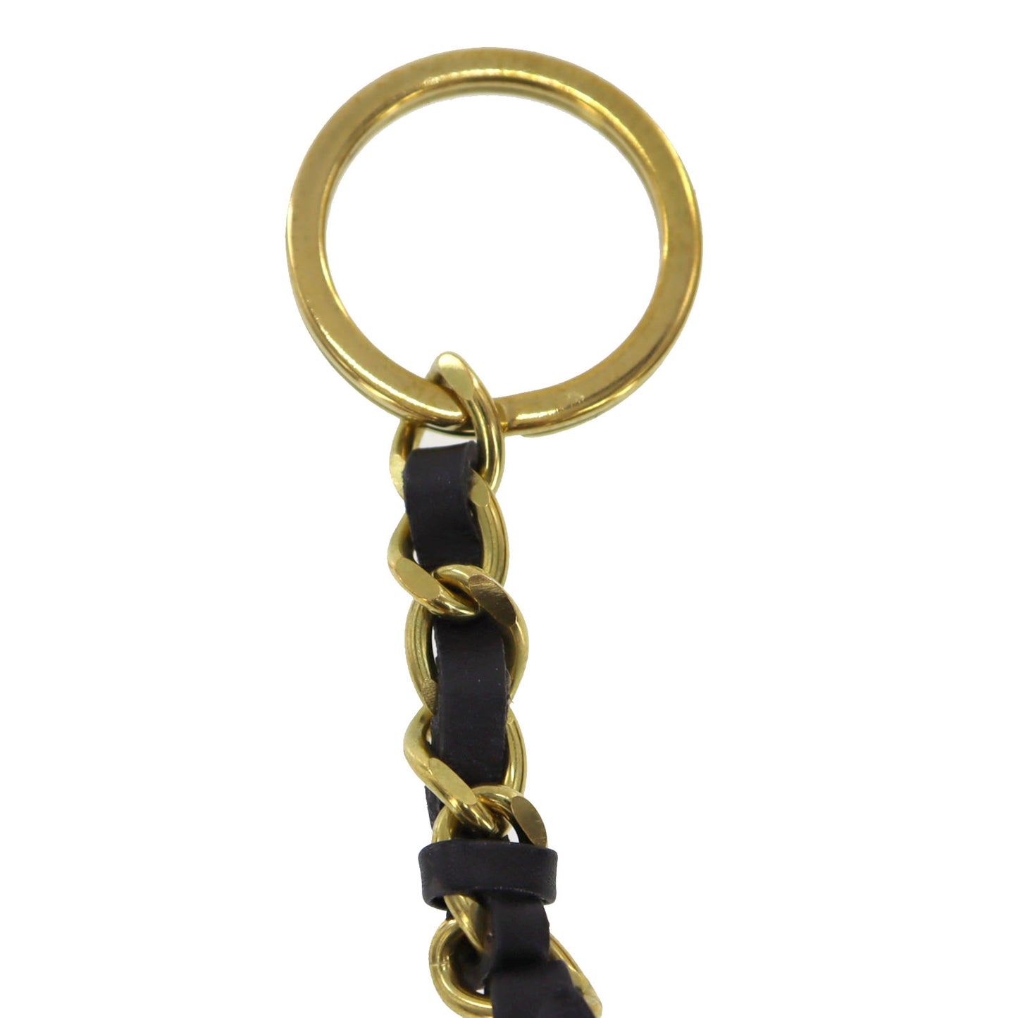 CHANEL CC Logos Keyring Gold Black Gold Plated Leather 94 P #AG320