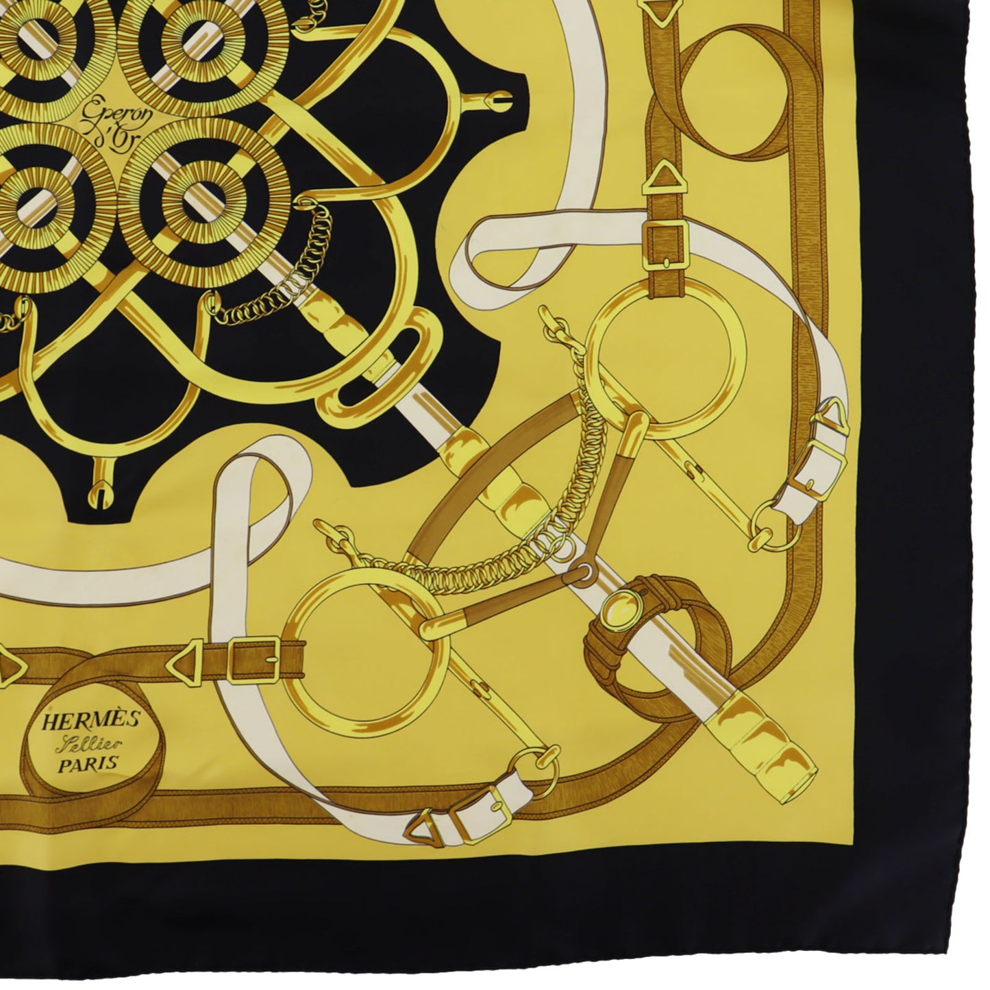 HERMES Logos Belt Design Large Scarf Black White #AG402