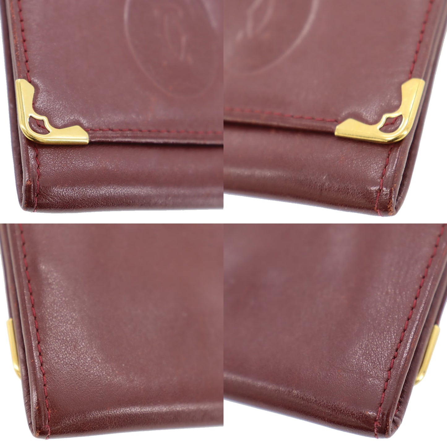 Cartier Must Line Logos Coin Case Wallet Bordeaux Leather #AH293