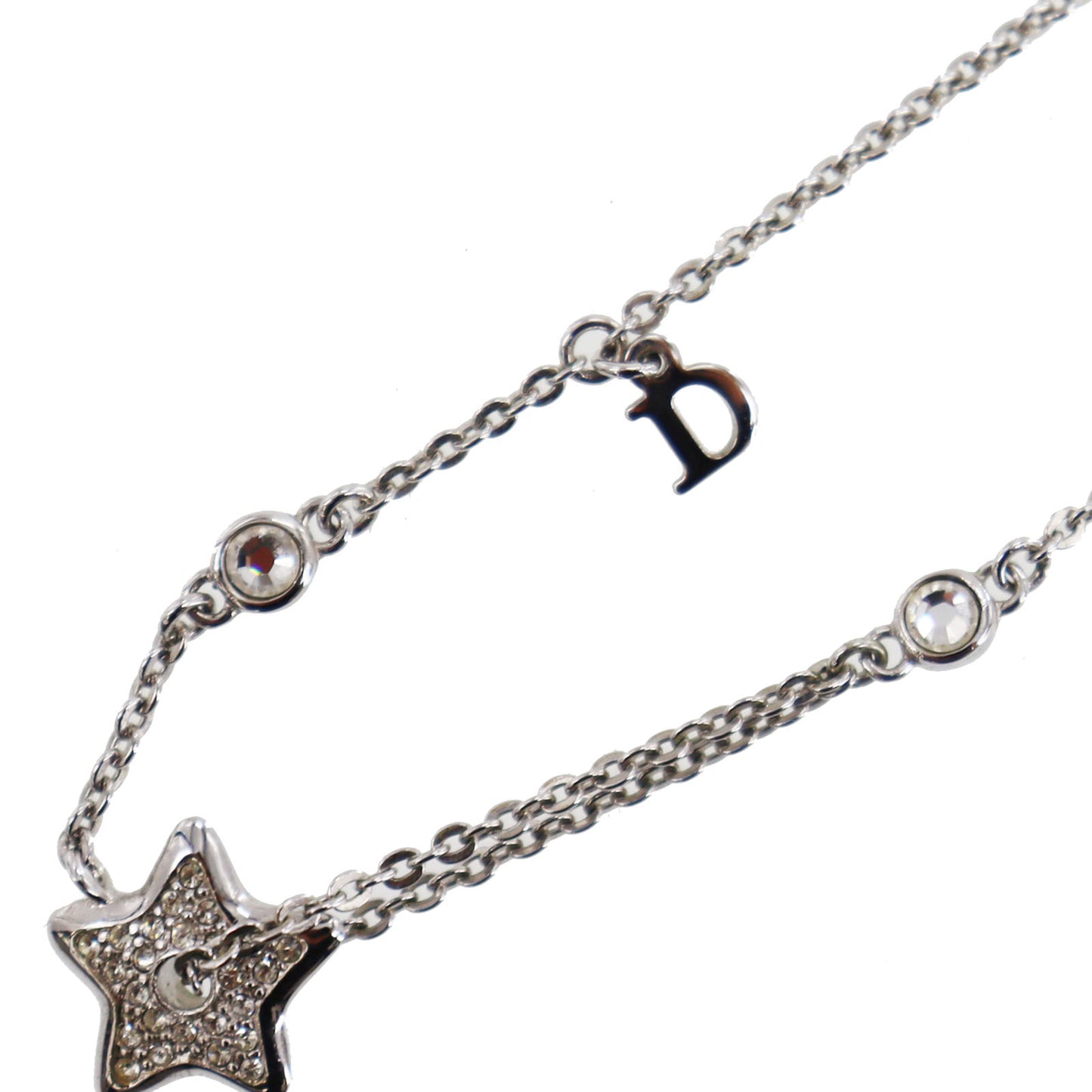 Christian Dior Star Rhinestone Necklace Silver #CO743