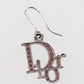 Christian Dior Logos Rhinestones Hook Pierced Earrings Silver Plated #EH4